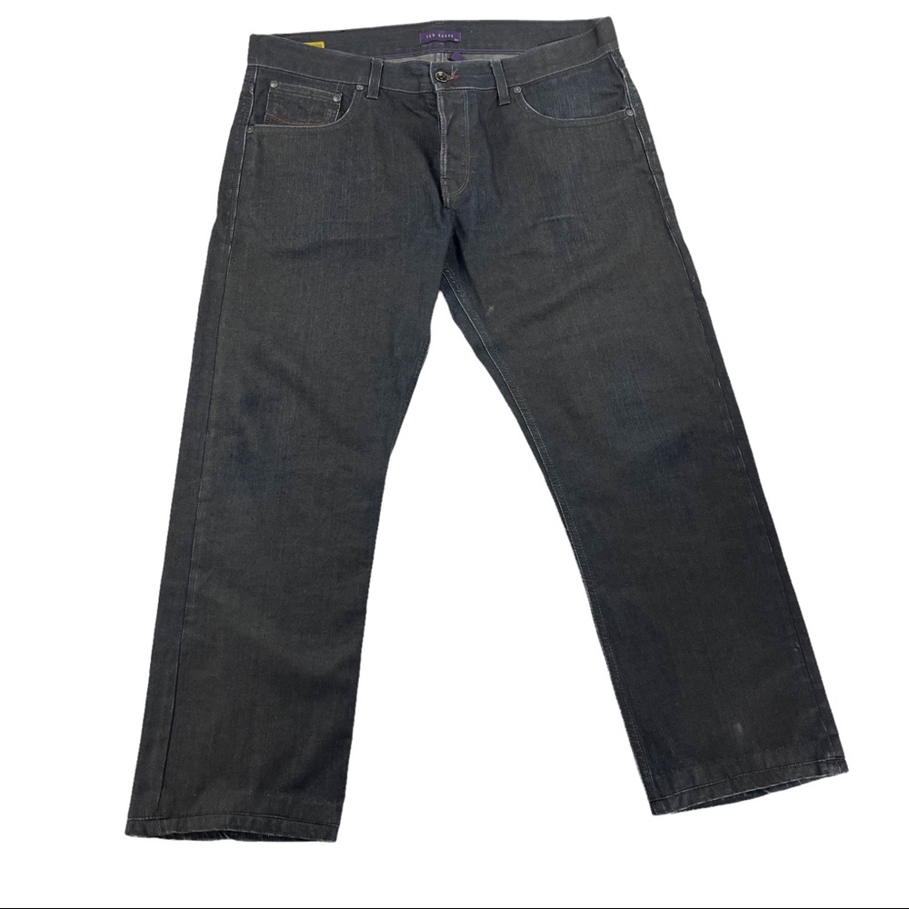 Ted Baker Tanned Sardines Button Fly Black Gray Dark Straight Leg Denim Jeans
